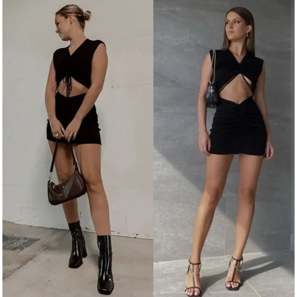 WITH JEAN Roxy Black Cut Out Mini Dress - Picture 1 of 14